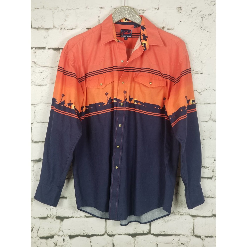 ROPER Pearl-Snap Sunset Silhouette Graphic Shirt